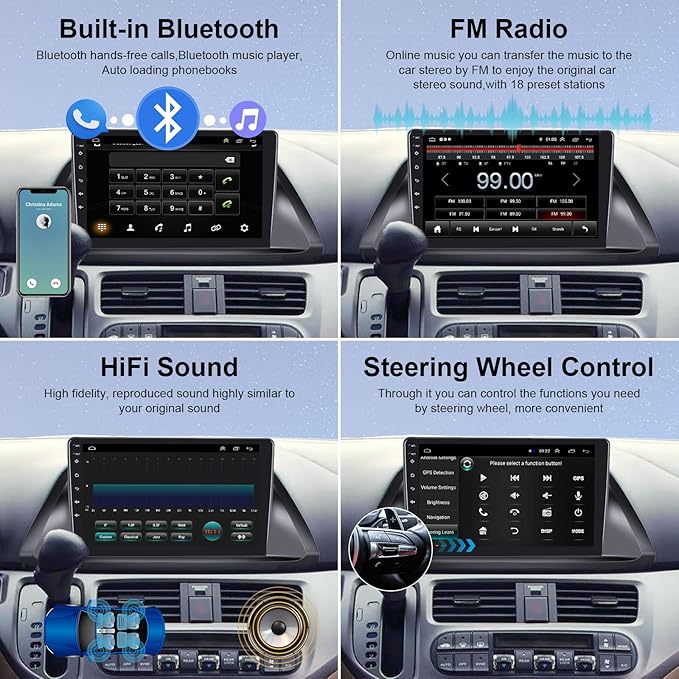 4Core 2G+64G Android Car Radio for Honda Odyssey 2005-2010, Rimoody Car Stereo Wireless Carplay Android auto 10.1 Inch Touch Screen GPS WiFi EQ Mirror Link Bluetooth FM Backup Camera