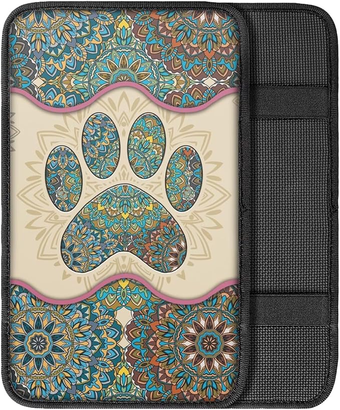Suobstales Boho Mandala Paw Print Car Armrest Pad Soft Center Console Arm Rest Protector Cover Universal Car Interior Accessories Decoration