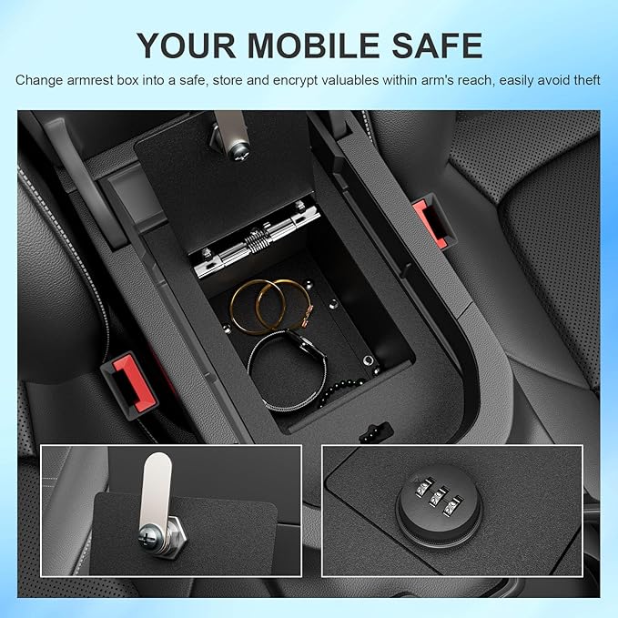 SZYANG Center Console Safe Organizer Compatible with 2019-2025 Toyota RAV4 Lock Box Console Safe Vault Replacement for 2019-2025 Toyota RAV4 Accessories