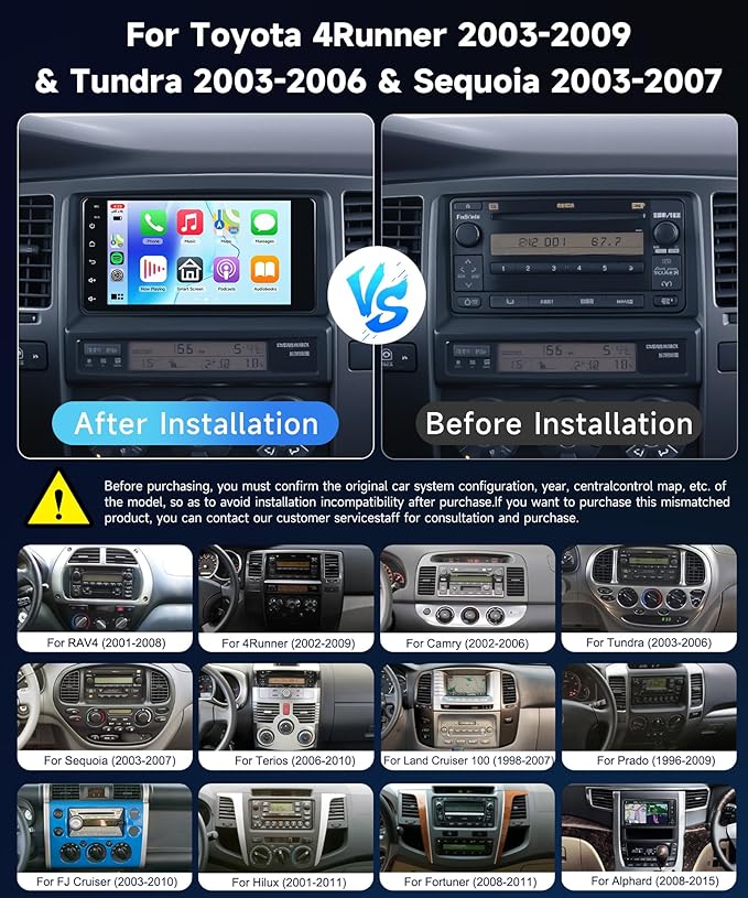 2+64G Car Stereo Radio for Toyota 4Runner 2003-2009,for Tundra 2003-2006, for Sequoia 2003-2007 Wireless Carplay/Android Auto,Android 7“ IPS DSP GPS 5G WiFi BT FM Mirror Link Backup Camera
