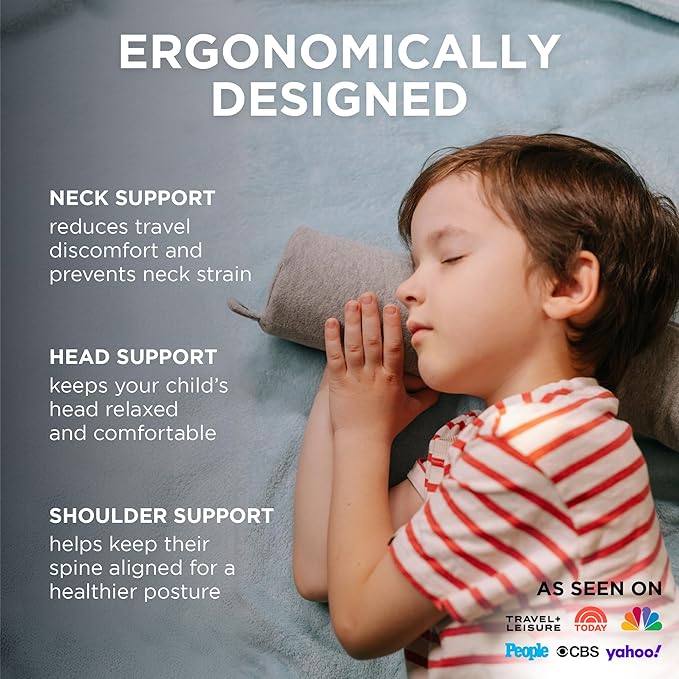 Dot&Dot Twist Memory Foam Kids Travel Pillow for Airplanes - Neck Pillows for Travel, Sleeping - Airplane Pillow for Neck Support, Chin, Lumbar, Leg - Adjustable Neck Pillow for Car Seat