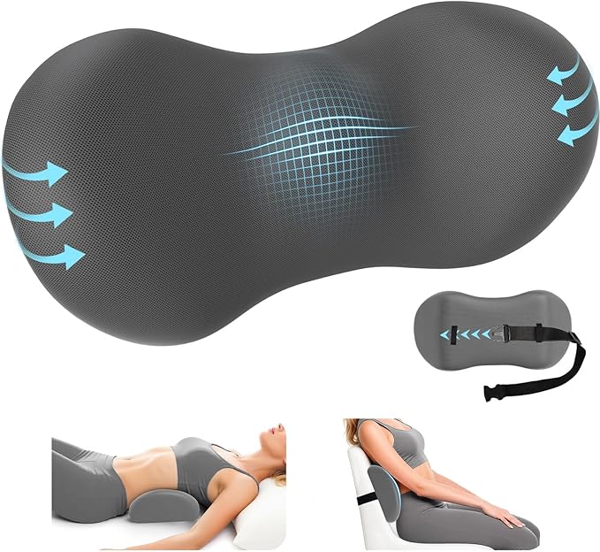 Lumbar Support Pillow for Office Chair - Memory Foam Lumbar Pillow with Detachable Strap & Breathable Cover, Ergonomic Back Support for Office Chair, Car, Bed Rest (Grey)