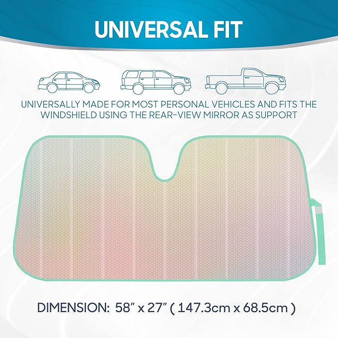 Iridescent Matte White Front Windshield Sunshade-Accordion Folding Auto Shade for Car Truck SUV-Blocks UV Rays Sun Visor Protector-Keeps Your Vehicle Cool- 58 x 27 in