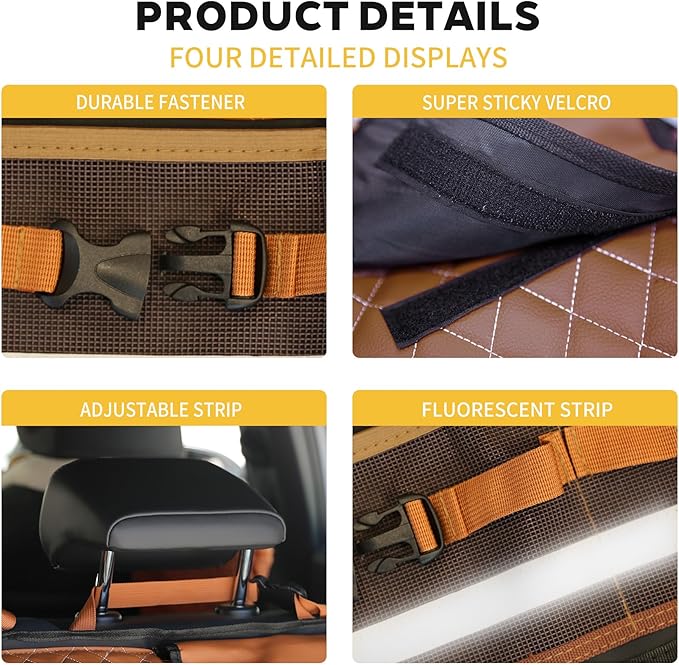 Backseat Hanging Organizer with Large Storage Bags | PU Leather, Large Capacity | Adjustable Straps, Waterproof & Collapsible | Universal Fit for SUVs, Sedans & Trucks | Brown, 37.8" x 18.1" - P810