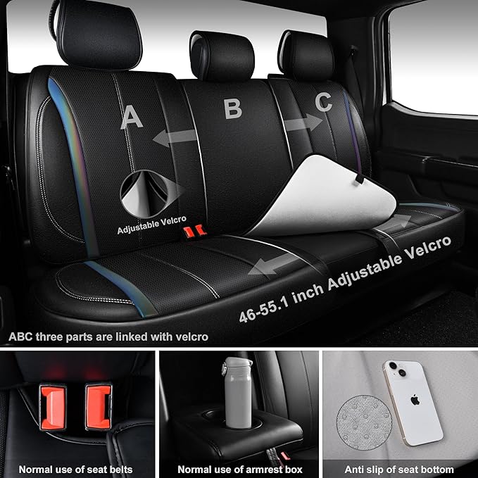 CAR PASS Nappa Leather Car Seat Covers, Durable Waterproof Luxury Universal for SUV Pick-up Truck Sedan, Anti-Slip Driver 5 Seats Covers Full Set with Backrest (Black Chameleon Iridescent Reflective)