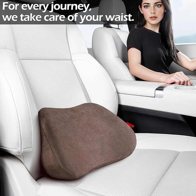 Lumbar Support Pillow for Car, Ergonomic Memory Foam Back Cushion for Driving, Seat Office Chair, Gaming Chair, Lower Back Support for Back Pain Relief, Brown, 2 Pack