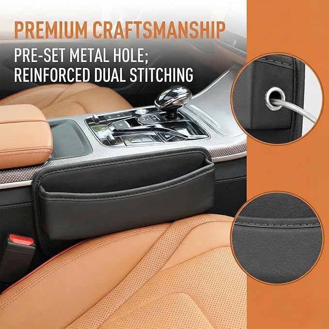2PCS Car Seat Gap Filler Organizer,Large Capacity Car Center Console Organizer for Storing Keys/Phones/Cards,Leather Front Seat Organizers with 2 Charging Cable Holes