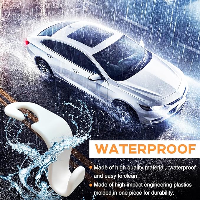 4PCS Car Seat Headrest Hook, Auto Back Seat Hanging Storage Organizer, Vehicle Seatback Hanger Holder for Purse Handbag Coat Umbrella, Universal Interior Car Accessories (White)