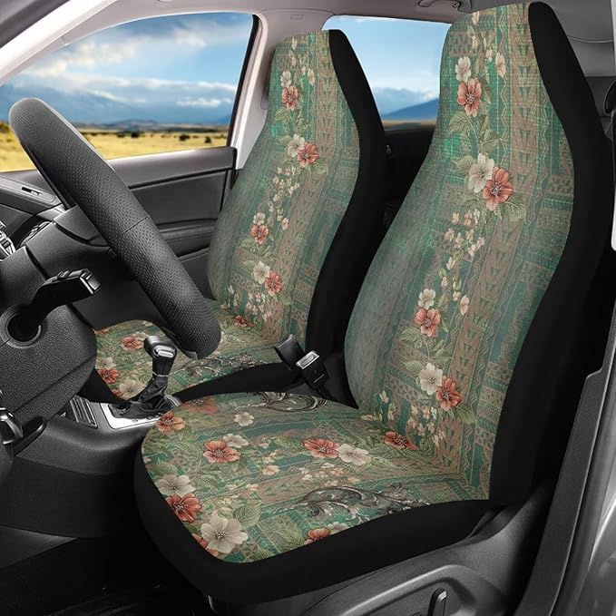 Vatenge Victoria Flower Print Universal Car Seat Protector with Polyester Fabric Thanksgiving Fall Decoration Car Seat Cover with Fixed Hook Suitable for Small Cars, Trucks, and Vans