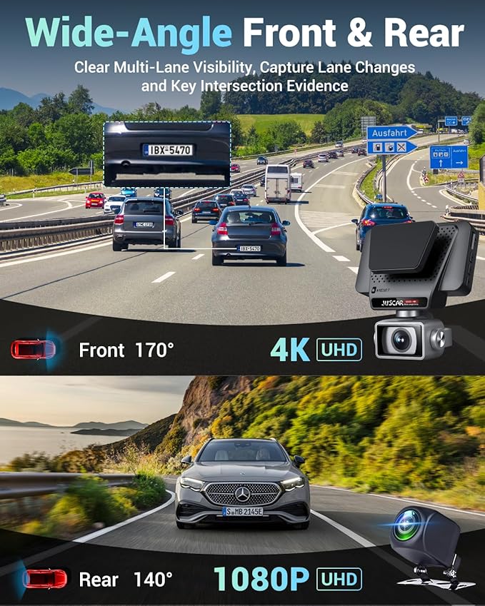2026 AI Drive Assist 5G WiFi Dash Cam Front and Rear, UHD 4K+1080P, ADAS & GPS, 360° Rotating Front x Free 32GB Card Dual Dashcam, 3" Touch Screen, 24H Parking Mode, Support 512GB Max