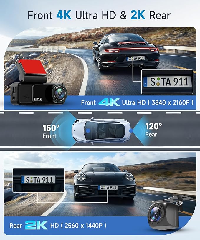 4K+2K Dash Cam Front and Rear, Dual Band WiFi, Dash Camera for Cars, with 5.8GHz WiFi, GPS Tarcking, Dash Camera with Night Vision, G Sensor, Loop Recording, Support ADAS BSD LCA