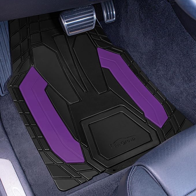 FH Group Automotive Heavy-Duty Rubber Floor Mats, Universal Fit Full Set, Climaproof, Trimmable for Most Sedan, SUV, Truck, Purple
