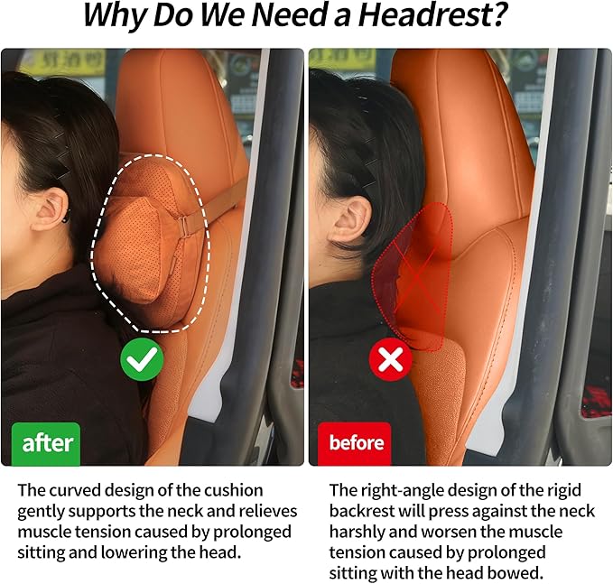 Car Headrest Pillow, Premium Suede Car Neck Pillow with Adjustable Strap, Ergonomic Car Neck Support Pillow for Relieve Driving Fatigue, Universal Fit Cars SUVs Sedan Home Office (Orange)