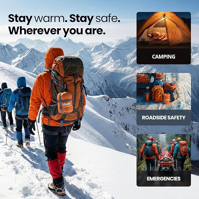 Wallaby 2-Pack Emergency Mylar Sleeping Bags with Nylon Pouches, Whistle Pull & Paracord with Carabiners, Free Survival Guide