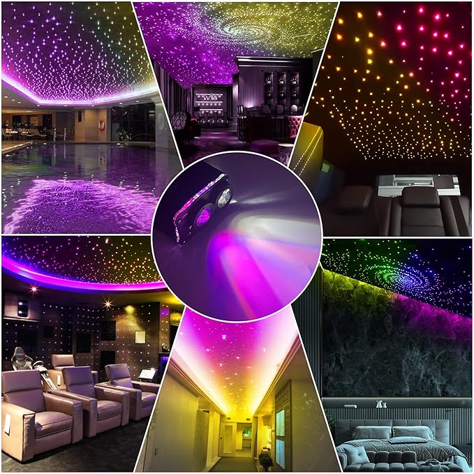 Twinkle Fiber Optic Lights Engine Dual Port Dual Color,Bluetooth APP/Music Sync/Remote Control RGBW Fiber Optic Driver for All Kinds of Fiber Optic Cable/Star Ceiling(OnlyLED Light Source)