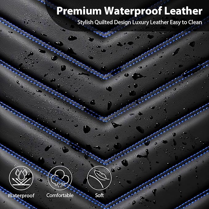 CAR PASS 3D Foam Faux Leather Car Seat Covers Front Seats,Waterproof Leather Front Seat Cover for Car,Universal Fit for SUV Truck Sedan Automotive,Armrest Airbag Compatible Anti-Slip, Black and Blue