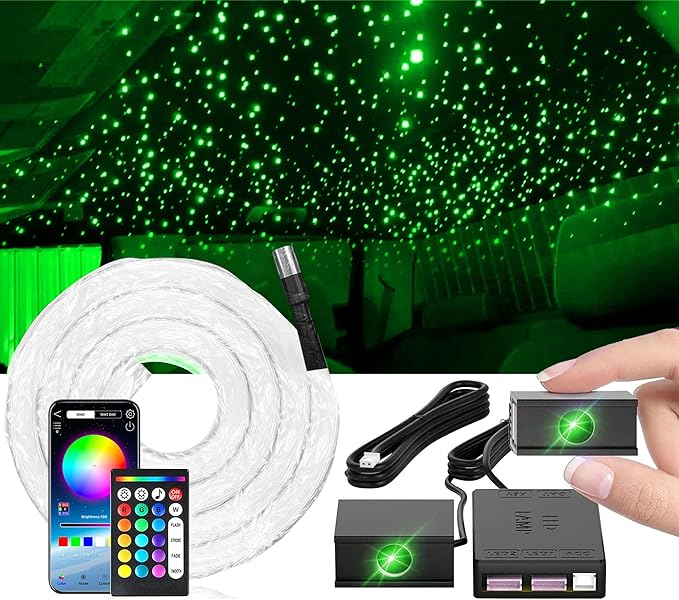Split Starlight Headliner Kit - 800pcs 0.02in 4.9ft Fiber Optic RGBW Star Lights for Car with 4 Light Heads 16W Engine Easy to Hide,Flexible Wiring,APP/Remote Control for Car Roof Ceiling