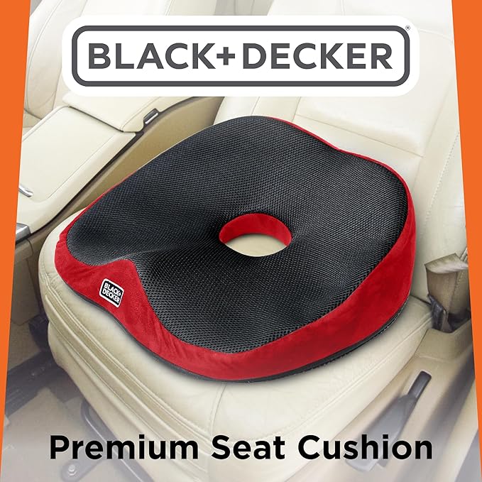 BLACK+DECKER High Back Tailbone Seat Cushion – Memory Foam Chair Cushion for Office, Car, Wheelchair & Airplane – Ergonomic, Non Slip, Breathable Mesh, Sciatic Pain Relief, Washable Cover, Purple