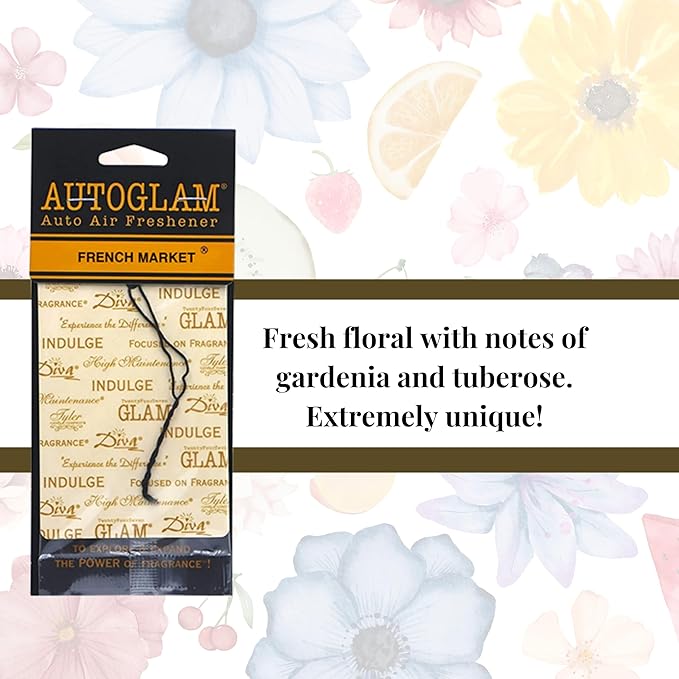 Worldwide Nutrition Tyler AutoGlam Car Air Fresheners - French Market Scent - 6 Pack with Multi-Purpose Keychain