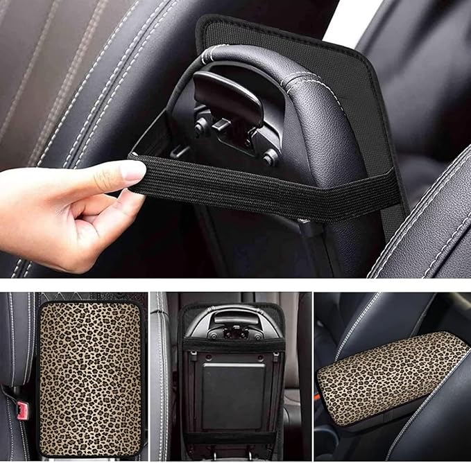 JoyLamoria Leopard Print Car Armrest Cushion Cover Center Console Box Pad Car Accessories