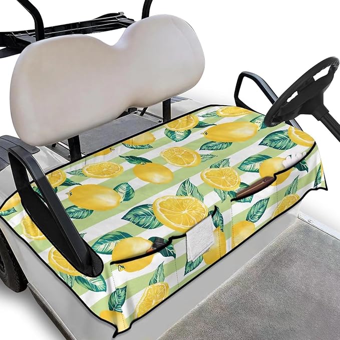Biyejit Golf Cart Seat Covers with 4 Pockets Golf Cart Seat Towel Blanket Fits 2-Seat Golf Carts, Golf Cart Accessories