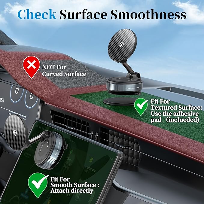 PlusAcc Vacuum Magnetic Phone Holder for Car, Suction Cup Phone Mount for MagSafe, 360°Rotatable Strong Magnet Stand for iPhone 16/15/14/13 in Smooth Surface (Charging)