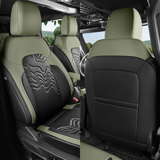 Red Rain Ford Car Seat Cover Customized Fit for Ford Bronco Seat Cover 4 Door 2025 2024 2023 2022 2021 Black and Green Seat Protector (Bronco 4Door-Black+Avocado Green)