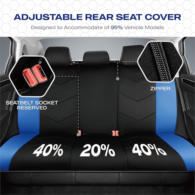 Skechers Memory Foam Seat Covers,Leather Car Seat Covers, Ultimate Comfort & Support Seat CoversFull Sets,Airbag Compatible, Automotive Universal Fit Most for SUVs, Vans, Sedans, Cars, Trucks,Blue