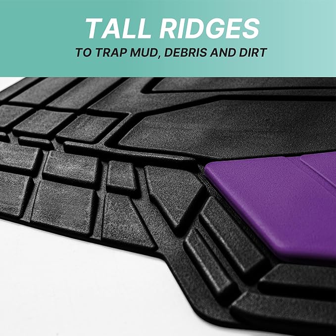 FH Group Automotive Heavy-Duty Rubber Floor Mats, Universal Fit Full Set, Climaproof, Trimmable for Most Sedan, SUV, Truck, Purple