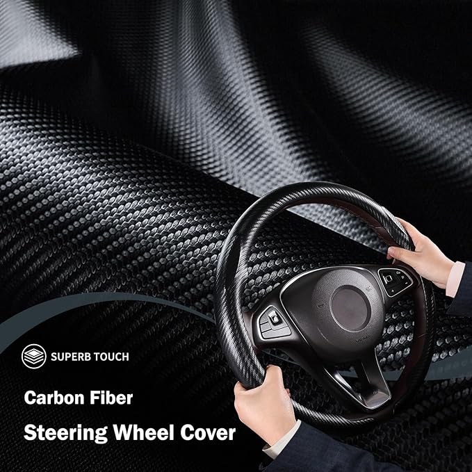 Carbon Fiber Steering Wheel Cover, Thin Steering Wheel Cover Protector Universal Car Steering Wheel Accessories, Matte Black
