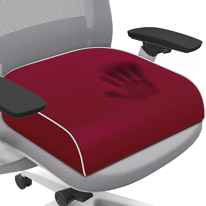 Seat Cushion for Tailbone Pain Relief, Office Chair Cushion, Memory Foam Large Chair Cushion with Non-Slip Cover for Soft Support at Office Chair, Car Seat, Airplane Red/X-Large