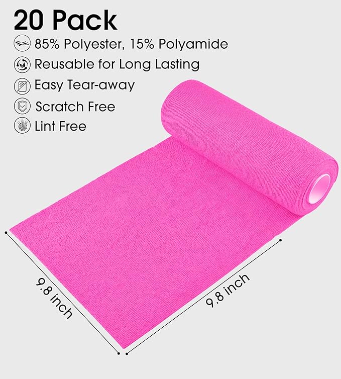 KitchLife Microfiber Cleaning Cloth Roll - Tear-Away Reusable Microfiber Paper Towels, Lint-Free, Washable, 20 Sheets for Kitchen, Car, Dishes, and Sensitive Surfaces (Hot Pink)