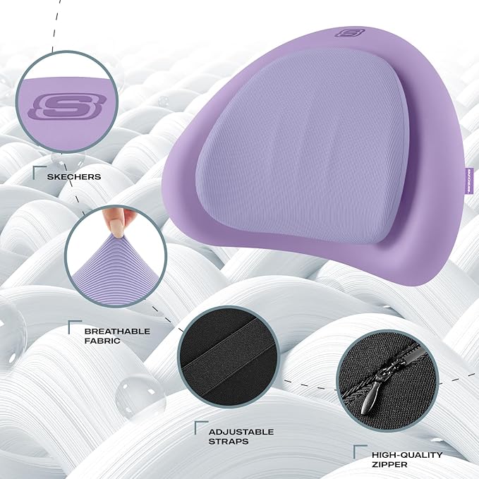 Skechers Lumbar Pillow Premium Memory Foam, Double-Layer-Office Chair Cushion for Tailbone Pain Relief,Butt Pillow for Office Chair,Car seat Cushion,Long Sitting Office Workers,and Car Drivers,Purple
