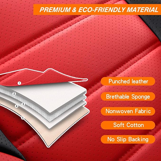 Car Seat Covers Full Set,Black White Car Seat Cover, Car Seat Protector Waterproof, Nappa Leather Car Seat Cushion Fit for Most Cars Red