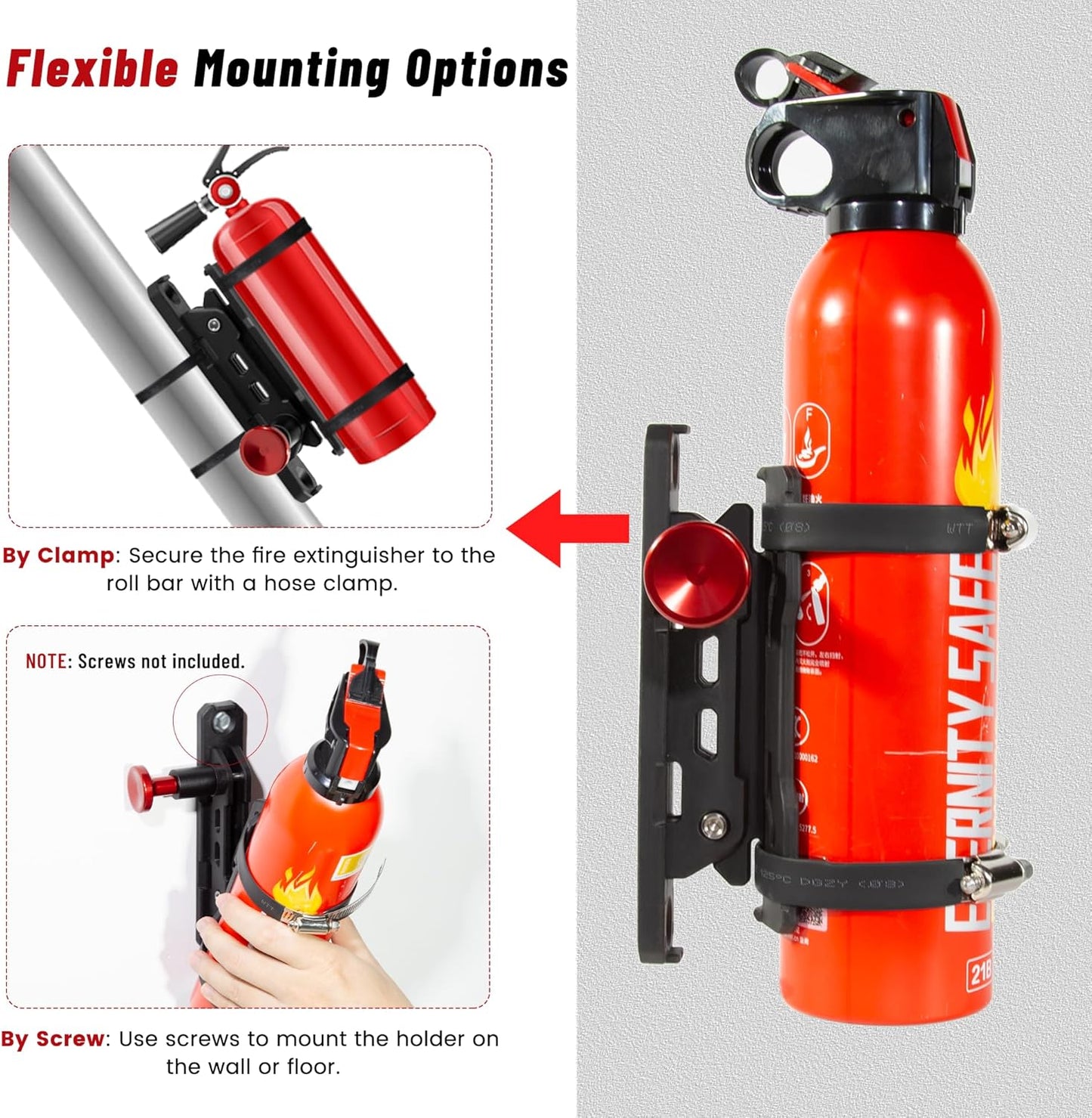 Car Fire Extinguisher Mount Holder - Quick Release Fire Extinguisher Bracket for Jeep Wrangler JT, TJ, JL, JKU, UTV, Polaris RZR, Ranger, Can-Am X3, Yamaha, ATV, Tractor – Corrosion-Resistant