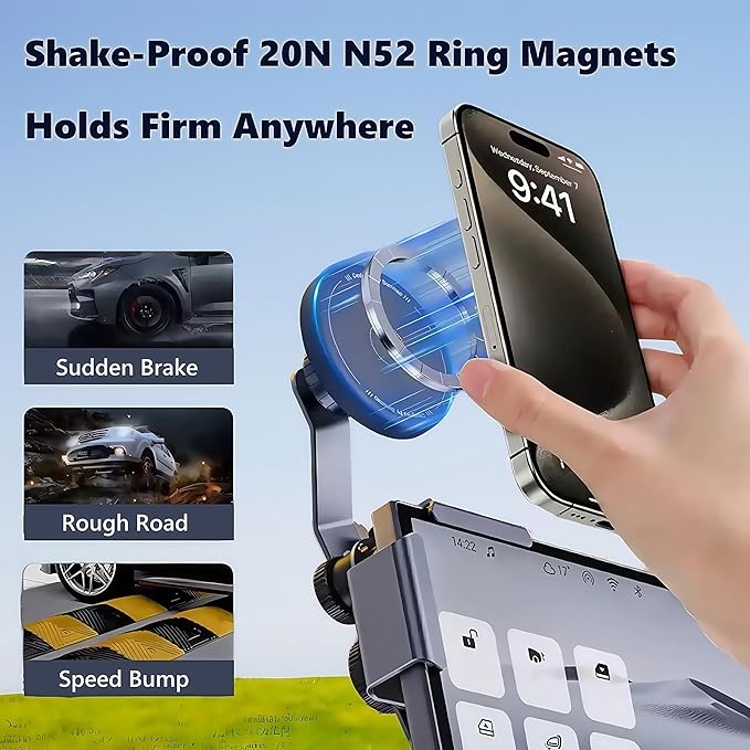 Persevere for Tesla Phone Mount Model 3/Y/S/X, Strong Magnetic Silicone Head, Adjustable Arm Phone Holder, for All Smartphones Models and 2CM Center Screen(Curved Screen Not Supported), Left