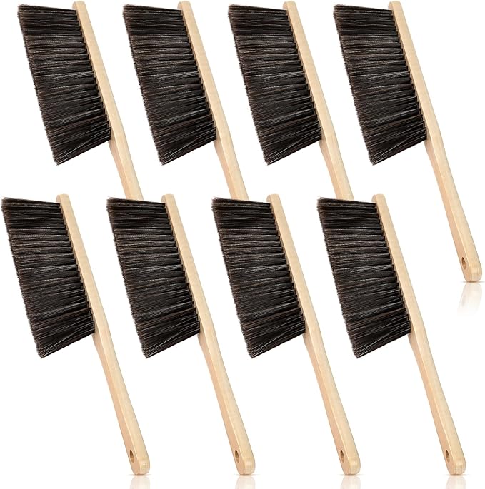 Tioncy 8 Pieces Wooden Dust Brush Bulk Hand Broom Bench Soft Bristle Cleaning Outdoor Furniture Brushes with Long Wood Handle for Cleaning Car Bed Sofa Fireplace Couch Clothes