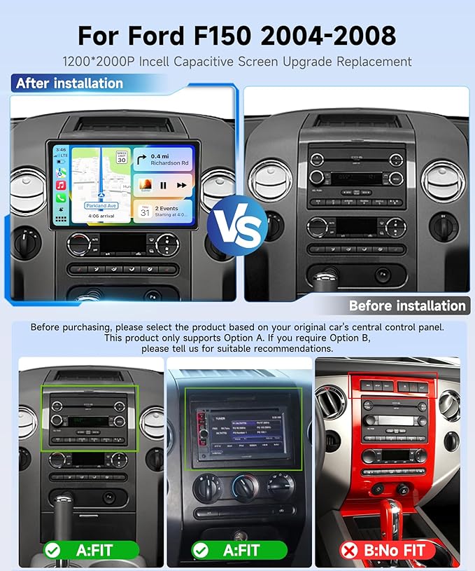11.5" 4 Core 4+64G Radio for Ford F150 2004-2008 with 5G WiFi,2000 * 1200P Incell Touchscreen,F150 Car Radio Stereo with DSP/EQ Wireless Carplay Android Auto BT Type-C GPS FM SWC Backup Camera