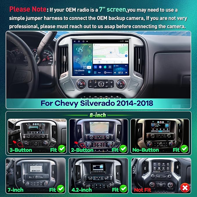 13.1 Inch 8Core 4+64G Car Radio for Chevy Silverado GMC Sierra 2014-2018 5Ghz WiFi 2K Screen Silverado Radio Wireless CarPlay Android Auto BT GPS 48EQ FM/RDS Backup Camera MIC,Silver