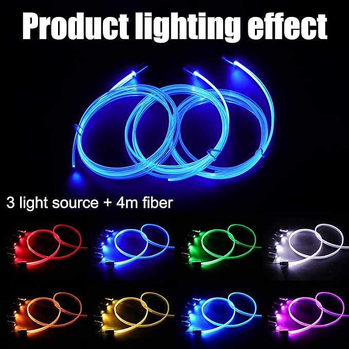 4 Meters Optic Fiber Car Ambient Lighting with Bluetooth App Control + RF Remote Control 64 Colors Multicoloured Music Interior Lighting Kit DC 12V 1W