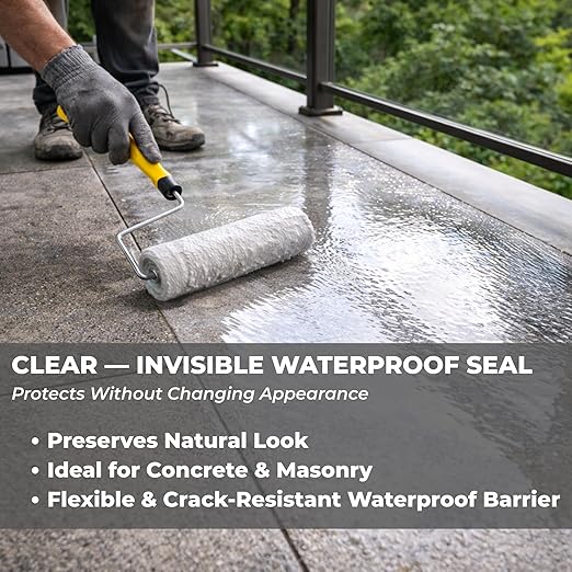 Crystal Clear Invisible Waterproof Agent - Elastic Liquid Rubber Waterproof Sealant for Shower, Tile & Bathroom Repair - Transparent Leak Stopper for Windows & Masonry - UV Resistant - 1 Quart