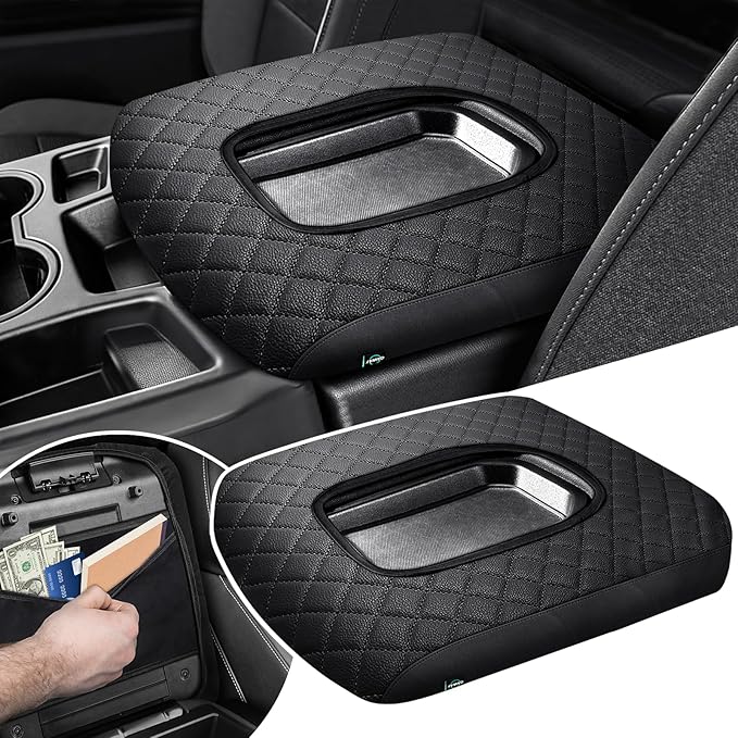 Center Console Cover Fit for 2019-2025 Chevy Silverado/GMC Sierra Jump Seat Accessories, Car Armrest Middle Console Cover with Hidden Pocket (Only for Split Bench Jump Seat Console)
