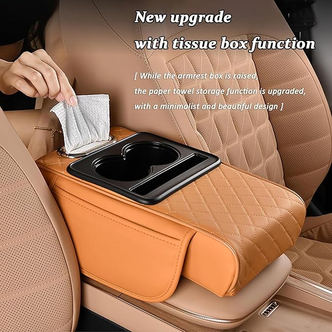 Car Armrest Pad for Toyota RAV4 XA50 RAV 4 2019-2024, PU Leather 5-in-1 Armrest Storage Box Center Console Cover Armrest Cushion Arm Rest Cushion Pads with Cup Holders and Tissue Box, G/Red