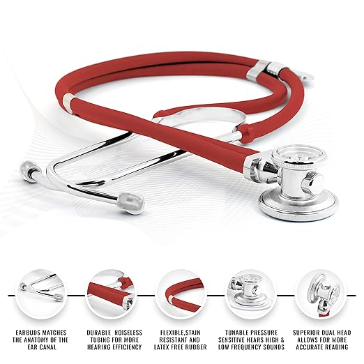 ASA Techmed Nurse Starter Kit - Stethoscope, Blood Pressure Monitor, Tuning Forks, and More - 18 Pieces Total (Red)