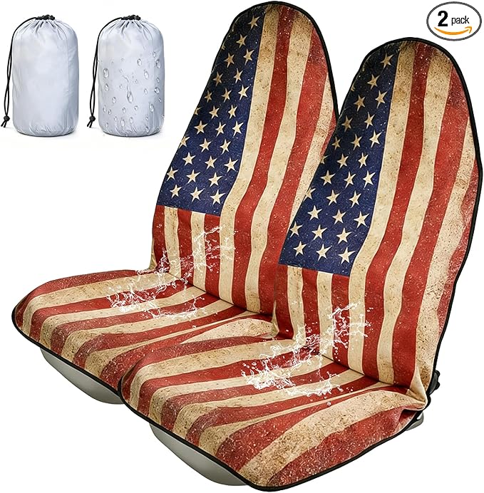 ZIMABLUE 2-Pack American Flag Car Seat Towel Protector - Waterproof & Sweatproof Seat Covers for Post-Gym, Beach, Yoga & Sports - Non-Slip Universal Fit for SUV, Sedan - Machine Washable