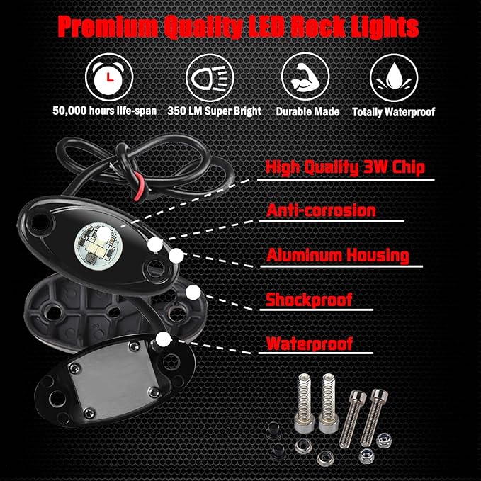2 Pods LED Rock Lights, Ampper Waterproof LED Neon Underglow Light for Car Truck ATV UTV SUV Offroad Boat Underbody Glow Trail Rig Lamp (White)