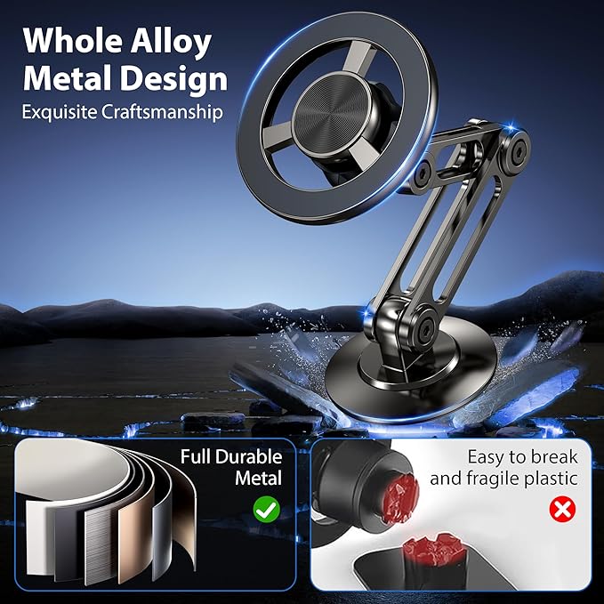 Ultra Magnetic Long-Arm Phone Holder Stand, Fits for MagSafe Car Mount Bracket【Windshield+Vent+Dash】, 360° Rotation Adjustable Strong Magnets Car Mount Desk Office Phone Cradle Holder, Black
