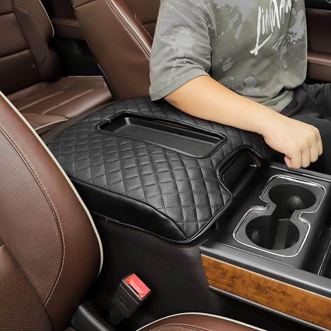 CheroCar for Chevy Silverado Center Console Armrest Pad Cover Interior Accessories for Chevrolet Silverado 2014-2017,Leather-B