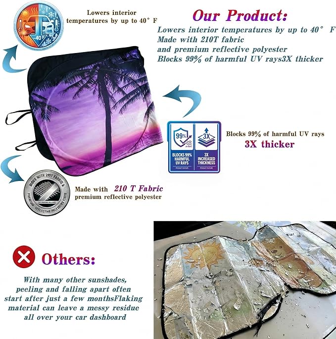 eygeufg Windshield Shade, Car Sun Shade for Front Windshield (Purple Sunset，Large