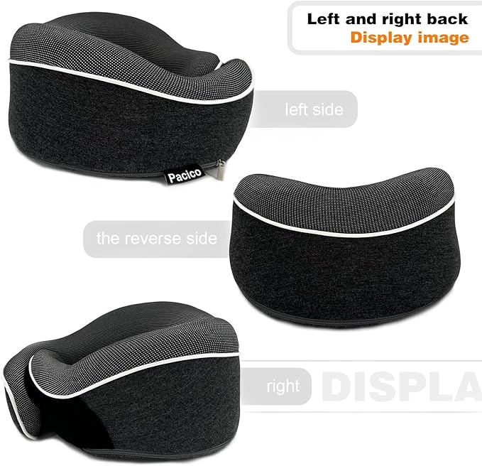 Travel Pillow 100% Pure Memory Foam Neck Pillow, Sleeping Pillow for Car, Train and Airplane, Travel Kit with 3D Contoured Eye Masks and Earplugs (Dark Gray)